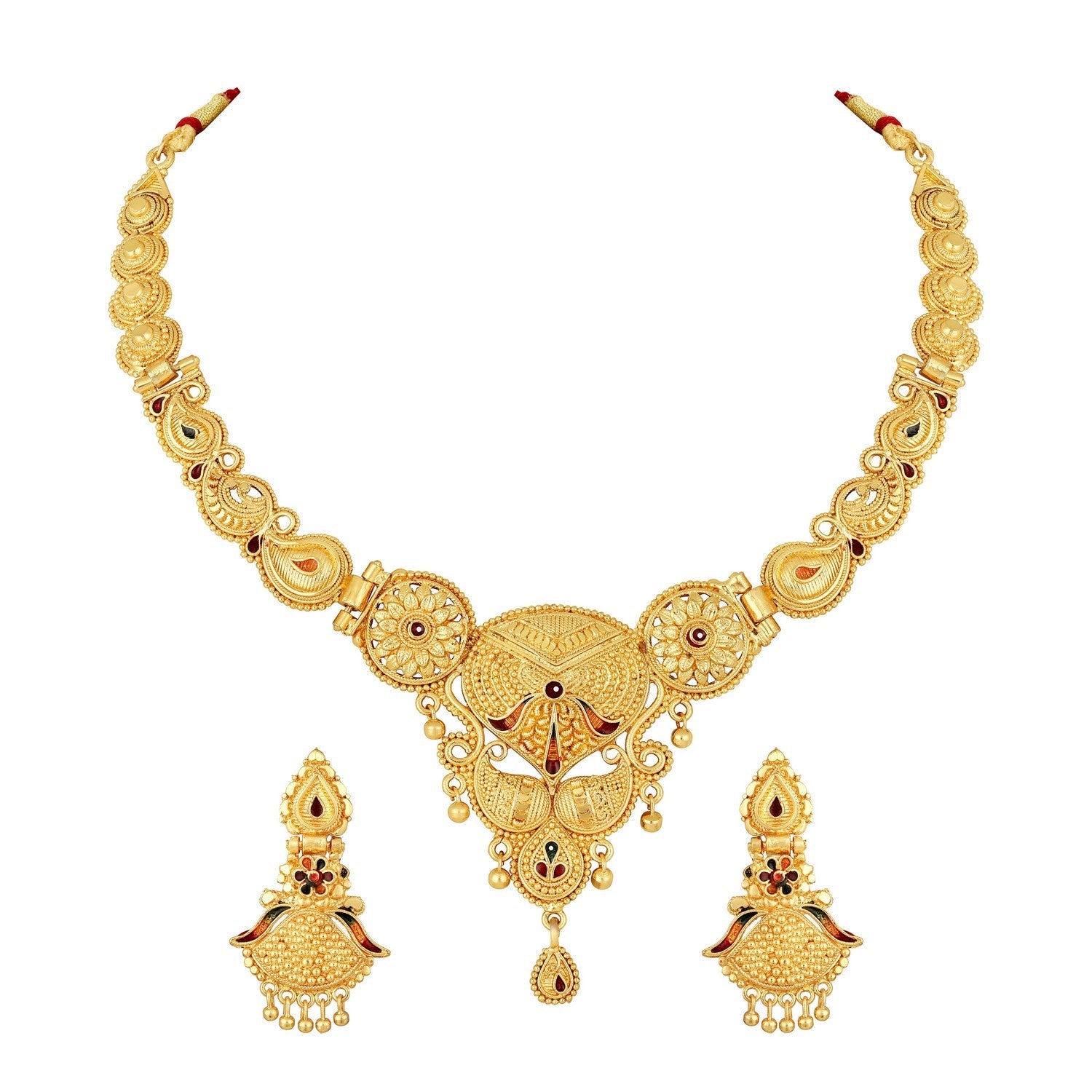 Jazz And Sizzle 22K Gold Plated Circular Design Necklace Set with Matching Earrings Dubai Style Jewelry Set