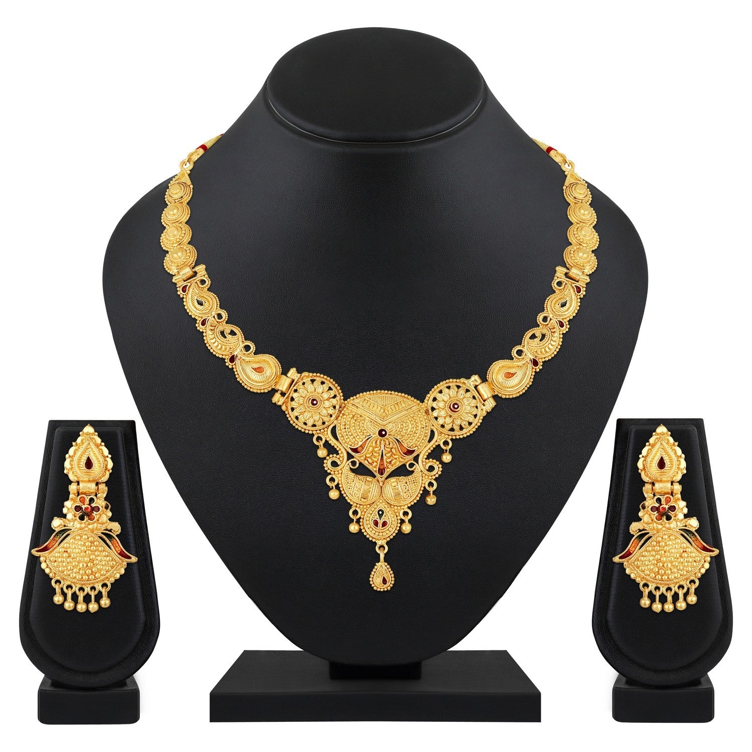 Jazz And Sizzle 22K Gold Plated Circular Design Necklace Set with Matching Earrings Dubai Style Jewelry Set