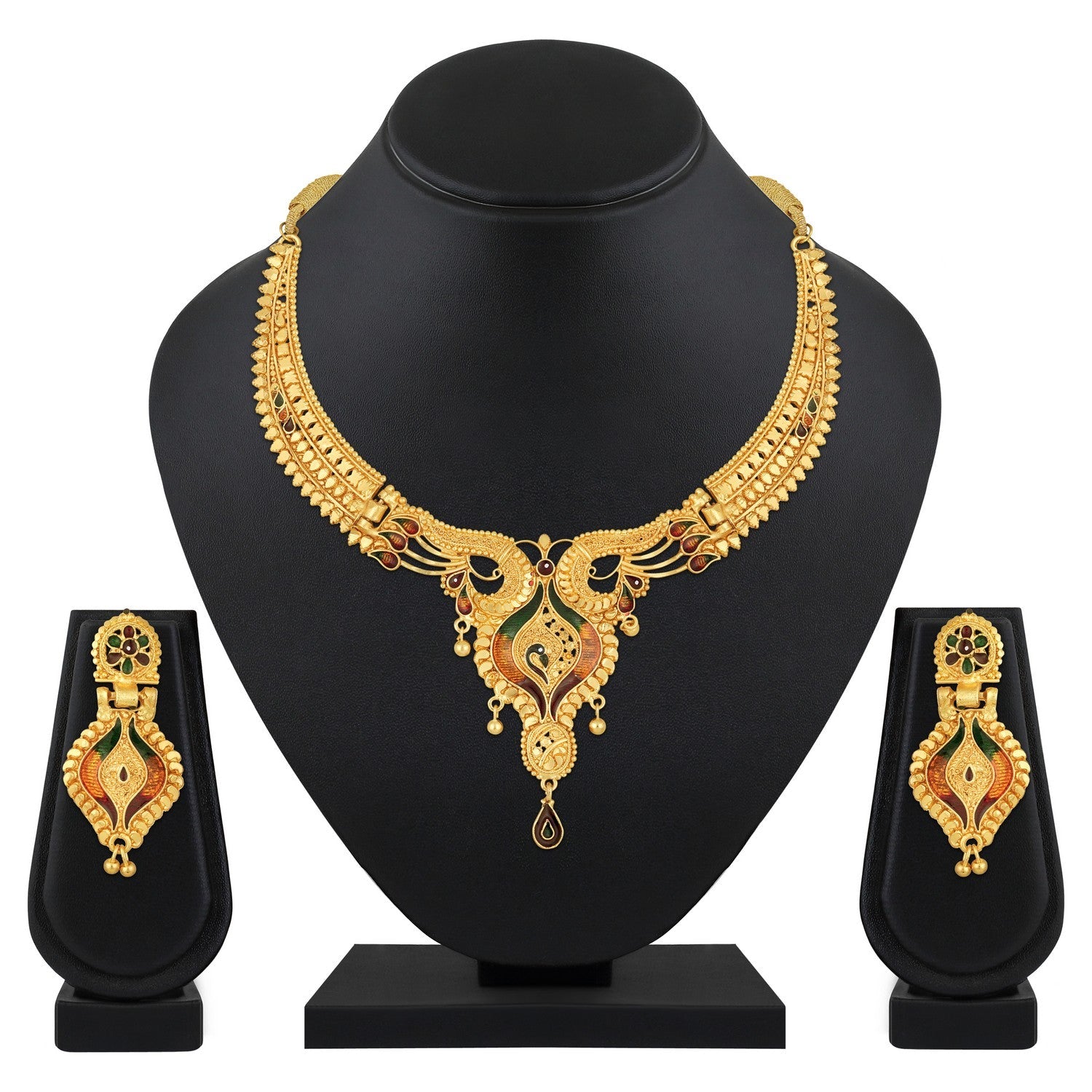 Jazz And Sizzle 22K Gold Plated Circular Design Necklace Set with Matching Earrings Dubai Style Jewelry Set