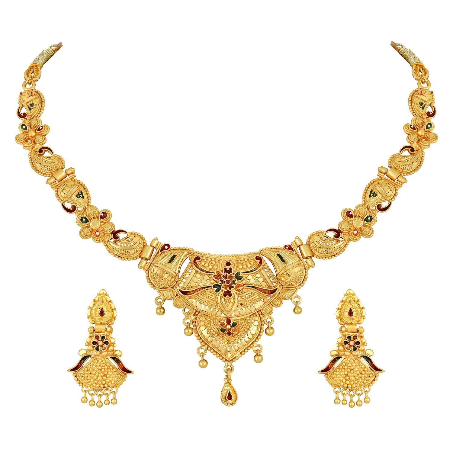 Jazz And Sizzle 22K Gold Plated Circular Design Necklace Set with Matching Earrings Dubai Style Jewelry Set