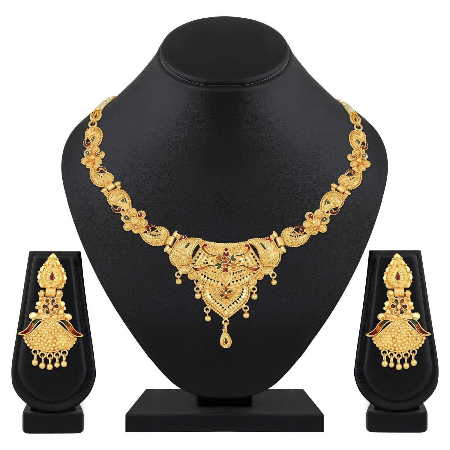 Jazz And Sizzle 22K Gold Plated Circular Design Necklace Set with Matching Earrings Dubai Style Jewelry Set