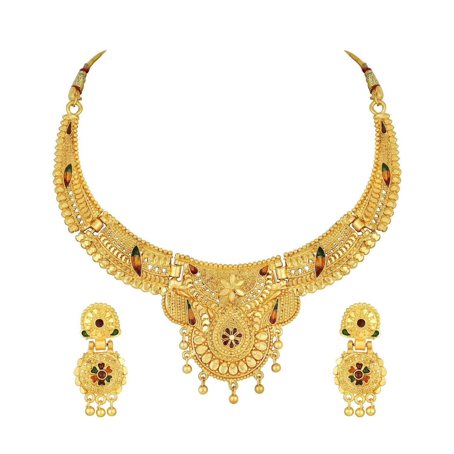 Jazz And Sizzle 22K Gold Plated Circular Design Necklace Set with Matching Earrings Dubai Style Jewelry Set