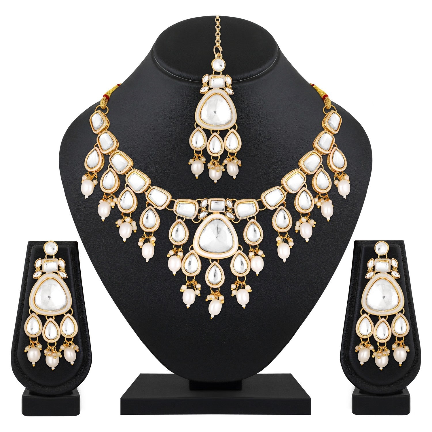 Jazz And Sizzle 22K Gold Plated Kundan And Zircon Studded Jewellery Set With Maangtikka