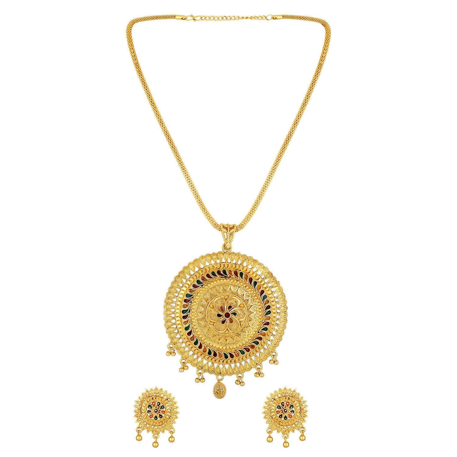 Jazz And Sizzle 22K Gold Plated Golden Beads & Pearl Drops Radha Krishna Temple Jewellery Set (Copy) (Copy)