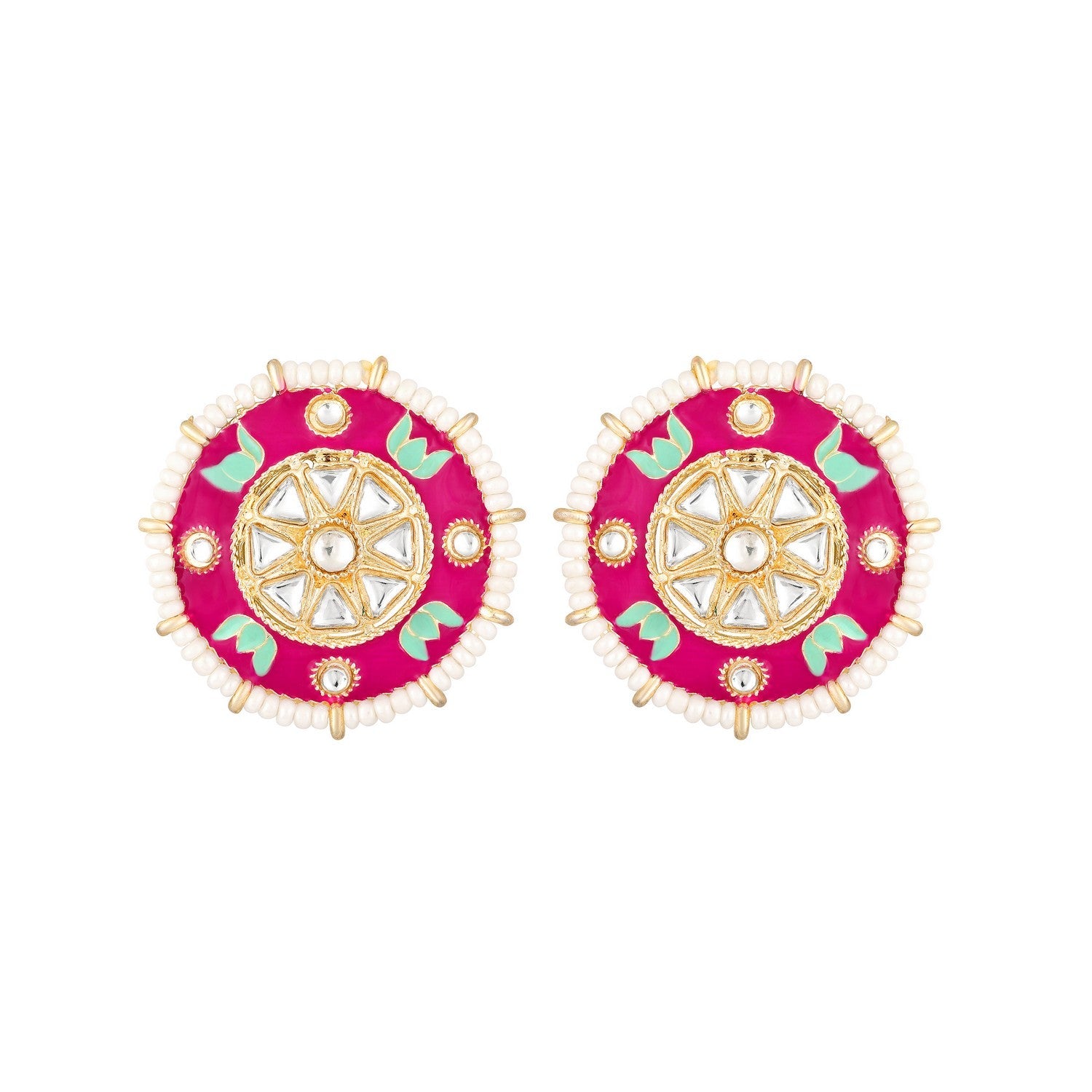Jazz And Sizzle Gold-Plated Green & Pink Meenakari Work Floral Multistrand Jewellery Set