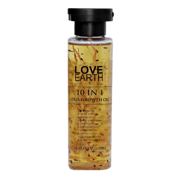 Love Earth 10 In 1 Hair Growth Oil|Soybean Oil, Black Seed Oil, Jojoba Oil, Sweet Almond Oil, Coconut Oil, Castor Seed Oil, Spikenard Oil, Ashwagandha Oil, Graecum Seed Oil, Zizanoides Root Oil 100ml
