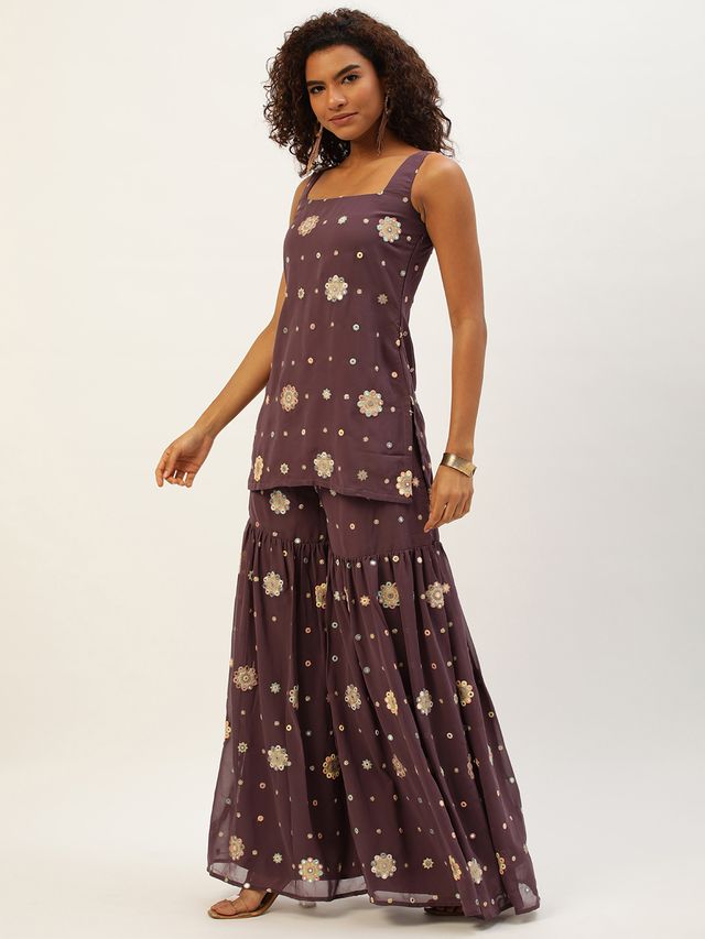 Bollywood Vogue Ready To Wear Magenta Georgette Embroidered Gharara Set