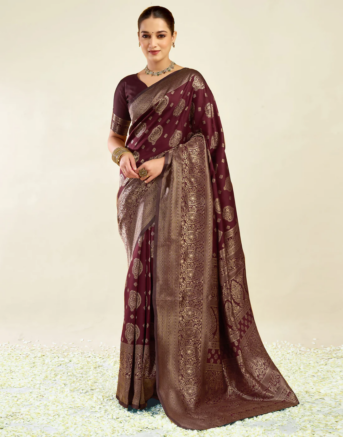 AXONIT Royal Jacquard Saree with Golden Zari Butta & Brocade Border