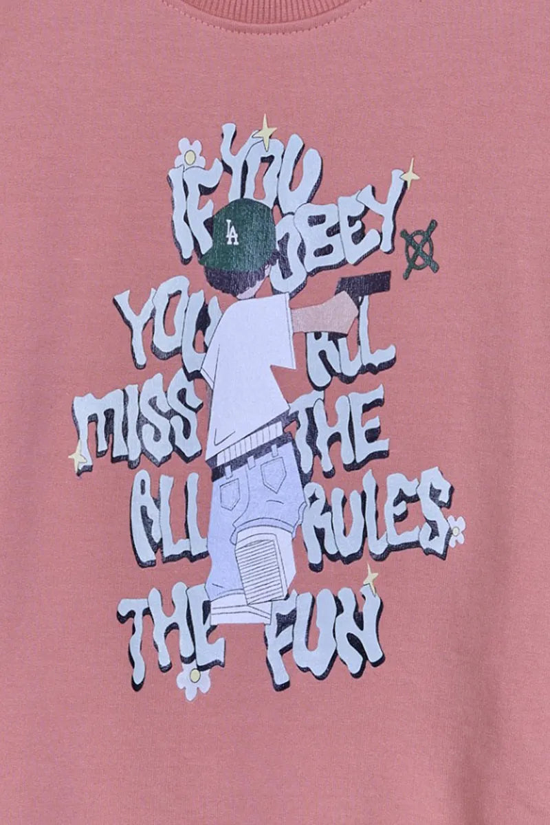 Tencel Printed Sweatshirt for Boys - Peach - View 4