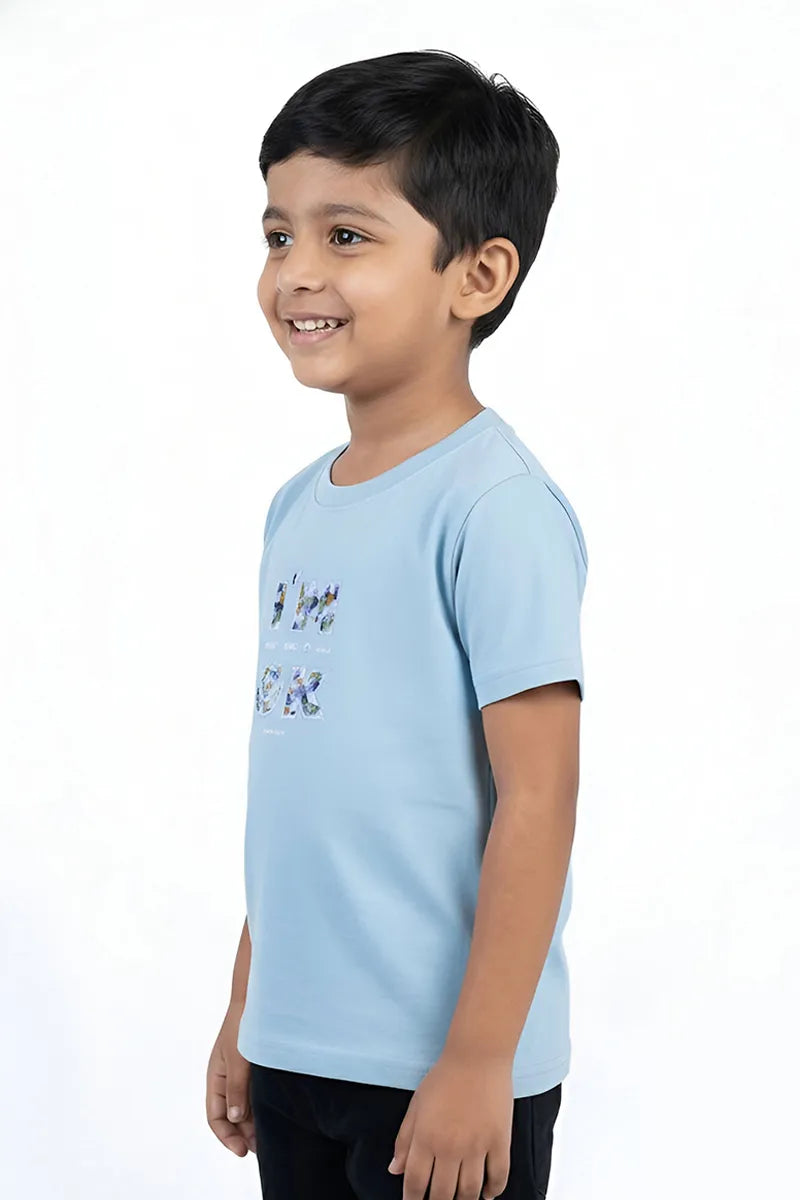 Tencel Printed T-Shirt for Boys - Light Blue - View 3