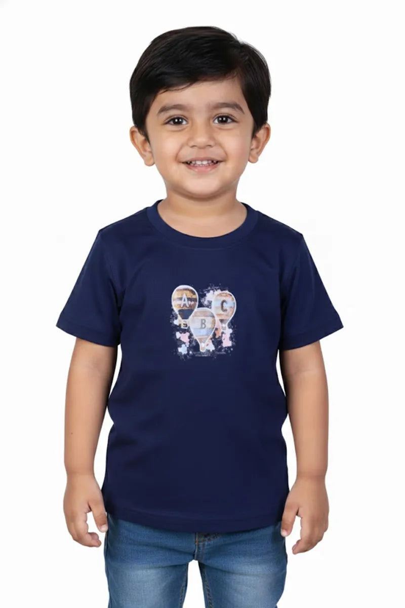Tencel Printed T-Shirt for Boys - Dark Blue - View 1