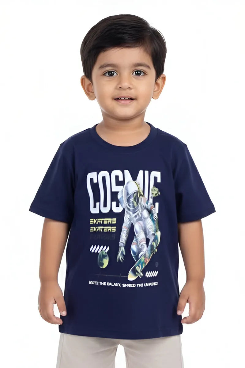 Tencel Printed T-Shirt for Boys - Navy Blue - View 1