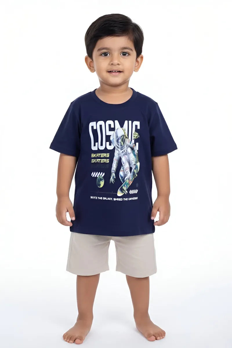 Tencel Printed T-Shirt for Boys - Navy Blue - View 2