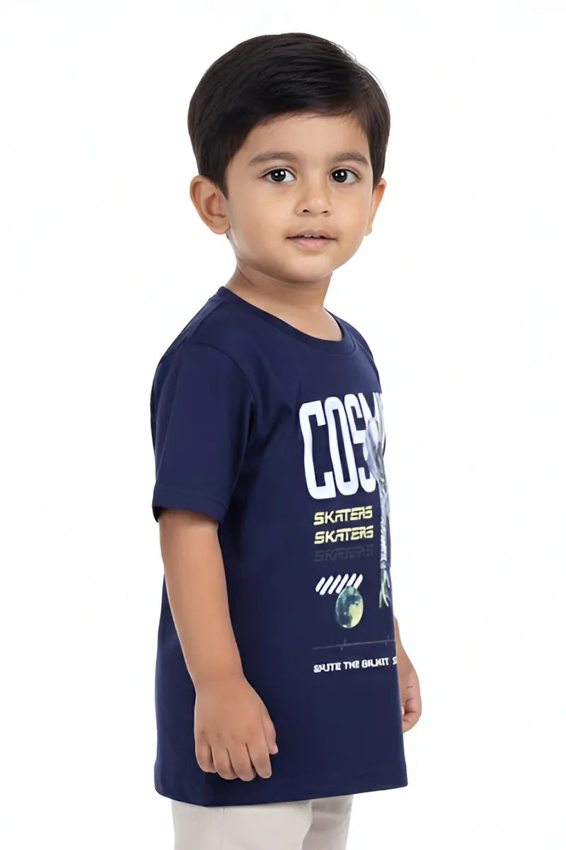 Tencel Printed T-Shirt for Boys - Navy Blue - View 3