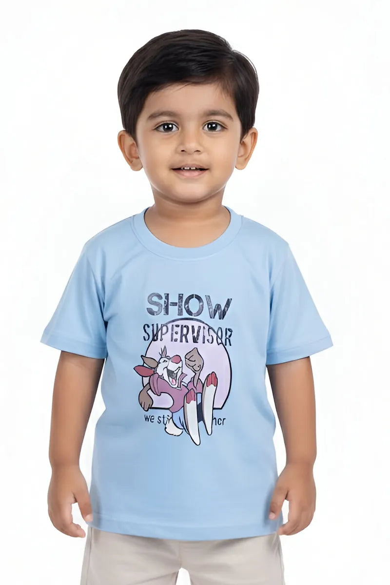 Tencel Printed T-Shirt for Boys - Light Blue - View 1