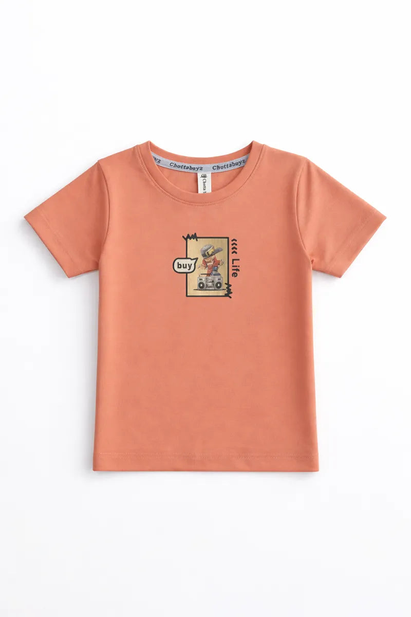 Tencel Printed T-Shirt for Boys - Peach - View 3