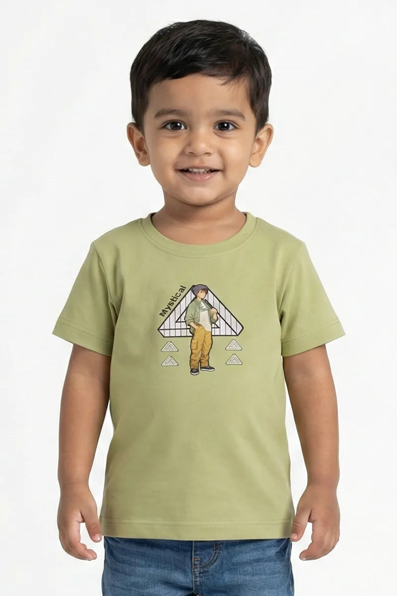 Tencel Printed T-Shirt for Boys - Light Green - View 1