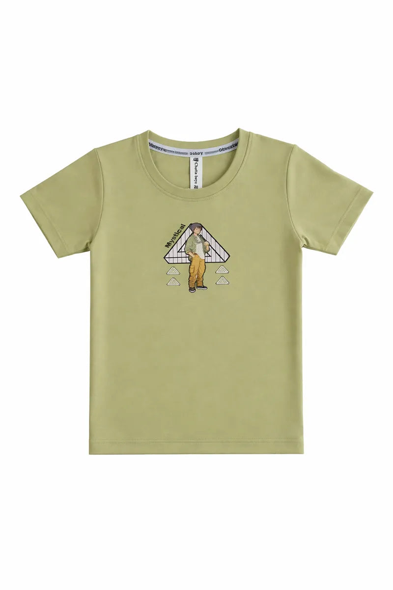 Tencel Printed T-Shirt for Boys - Light Green - View 3