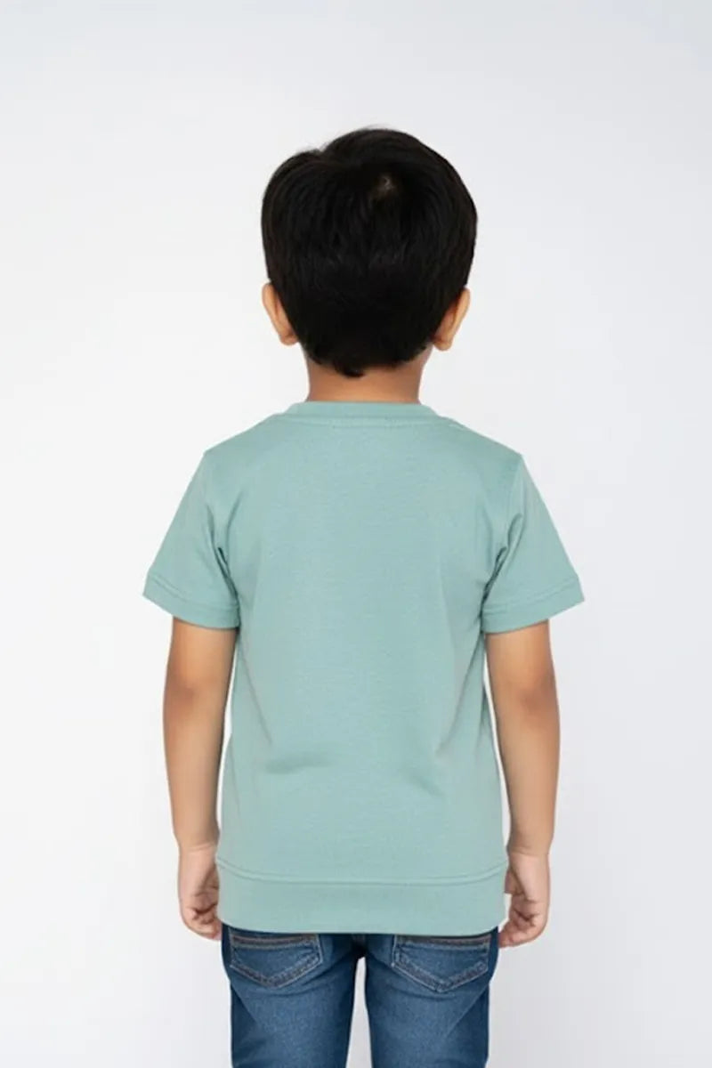 Boy's Cotton Blend Printed T-Shirt - Green - View 2