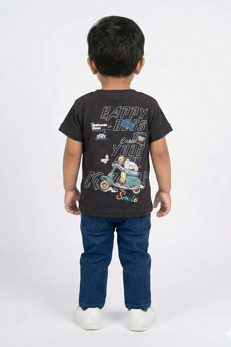 Boy's Cotton Blend Printed T-Shirt - Black - View 2