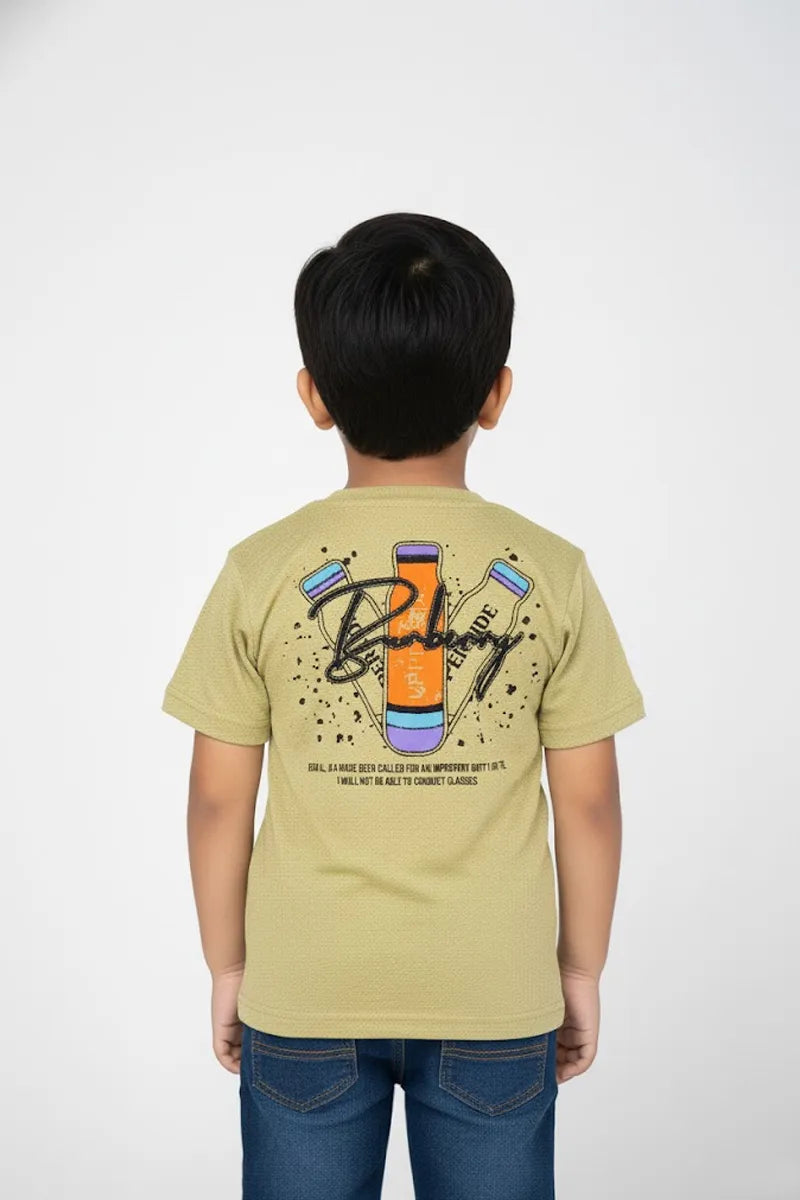 Boy's Cotton Blend Printed T-Shirt - Olive - View 2