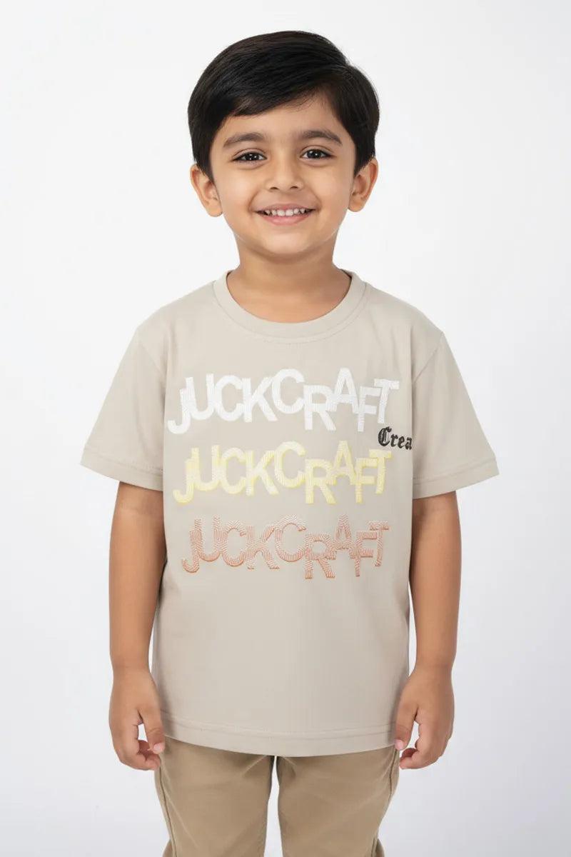 Cotton Printed T-Shirt for Boys - Beige - View 1