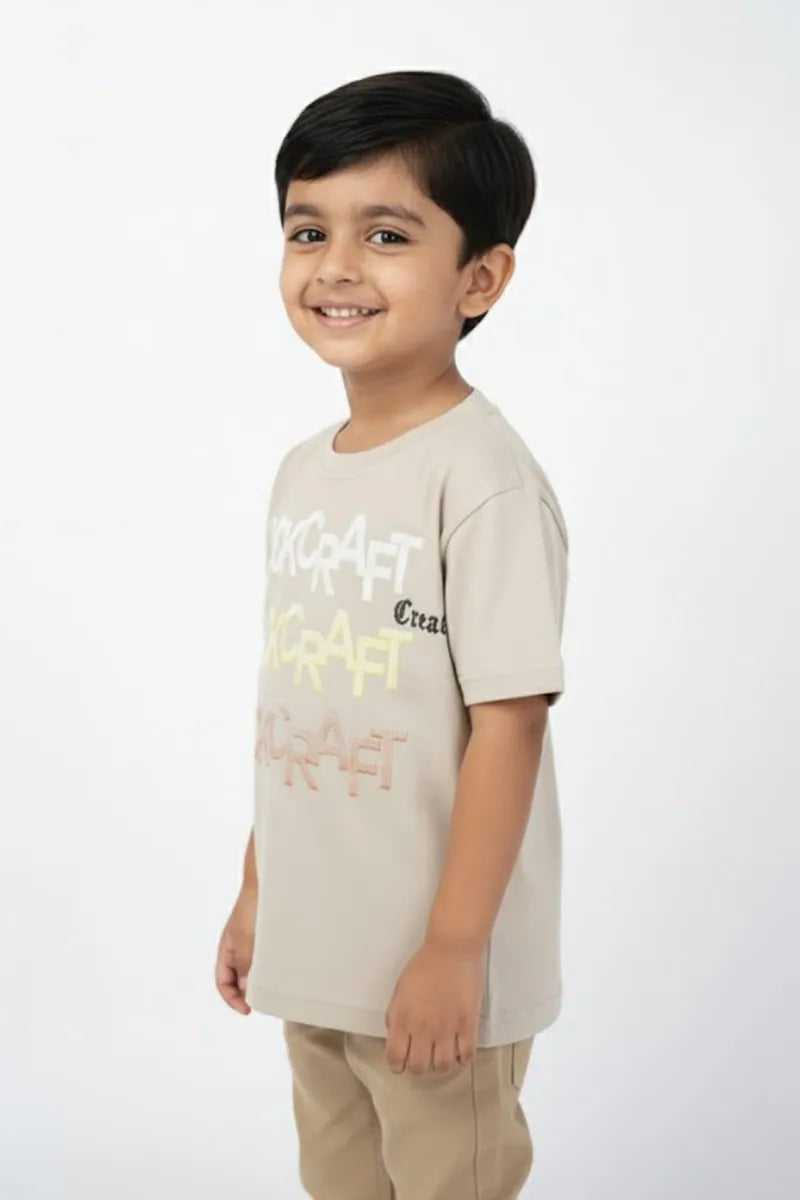 Cotton Printed T-Shirt for Boys - Beige - View 2