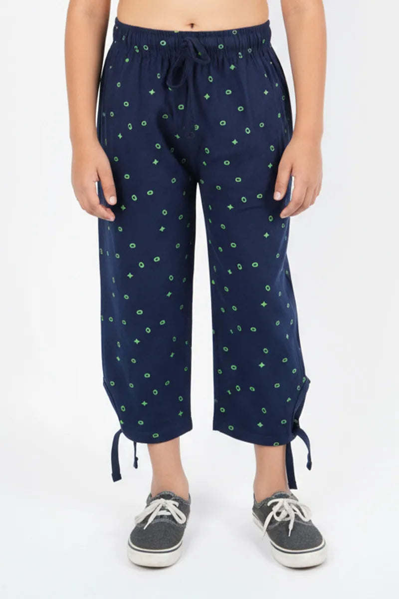 Printed Capri for Girls - Navy Blue - View 1