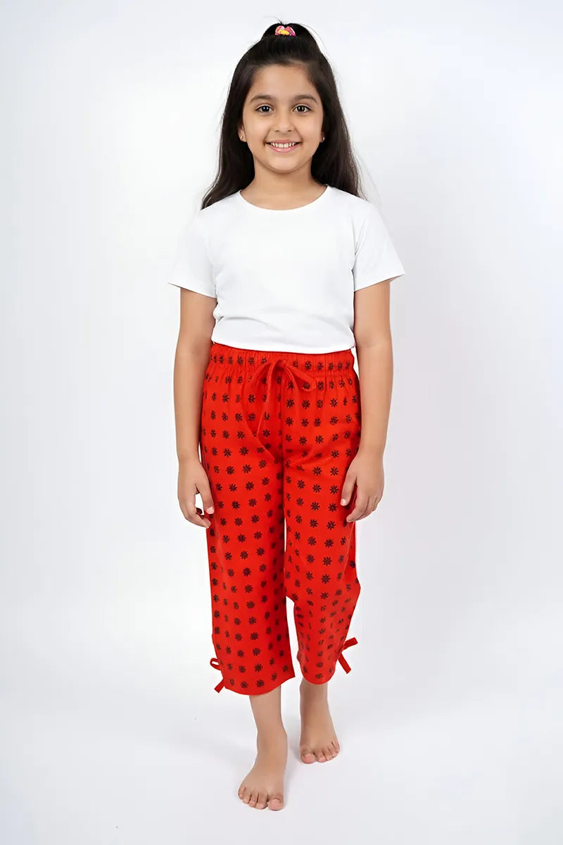 Printed Capri for Girls - Red - View 1