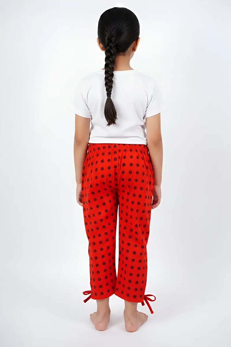 Printed Capri for Girls - Red - View 4