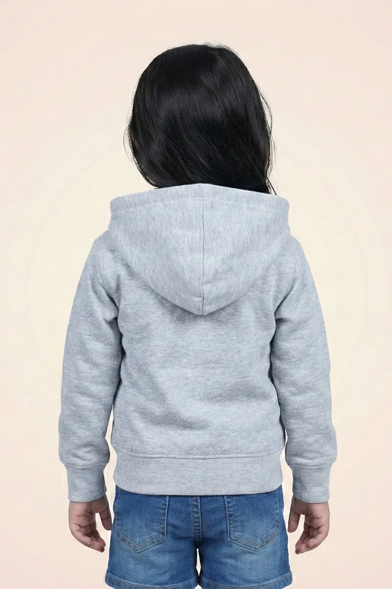 Cotton Blend Solid Casual Hoodie for Girls - Grey - View 12