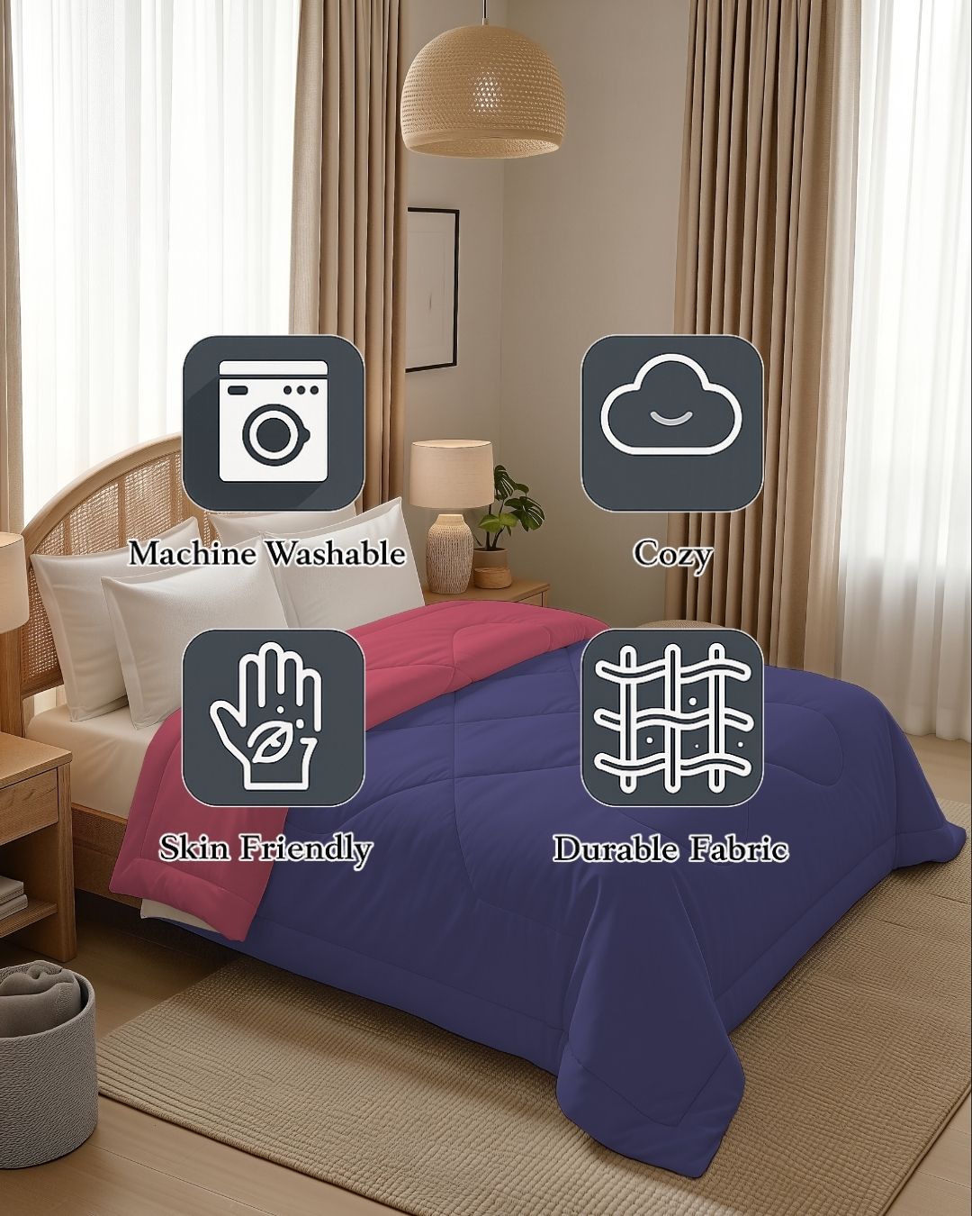 Quirky Home Nest Collection 220 GSM Double Bed Solid Reversible Comforter