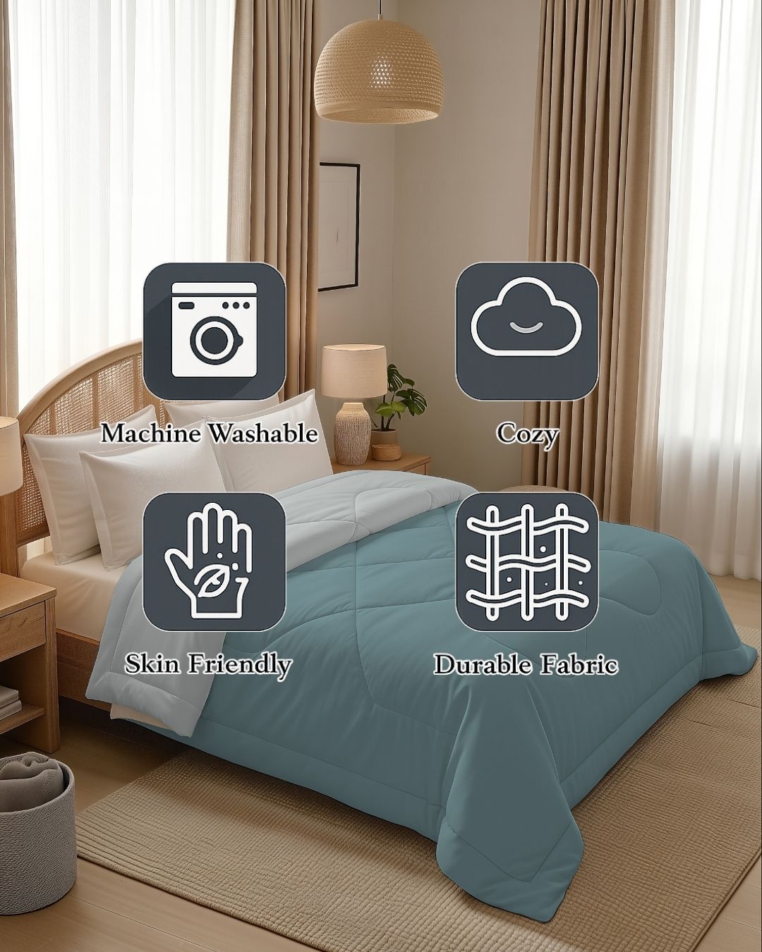 Quirky Home Nest Collection 220 GSM Double Bed Solid Reversible Comforter