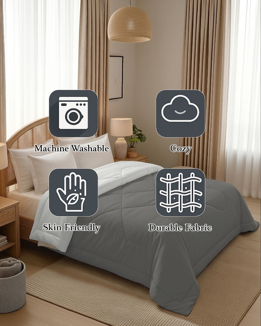 Quirky Home Nest Collection 220 GSM Double Bed Solid Reversible Comforter