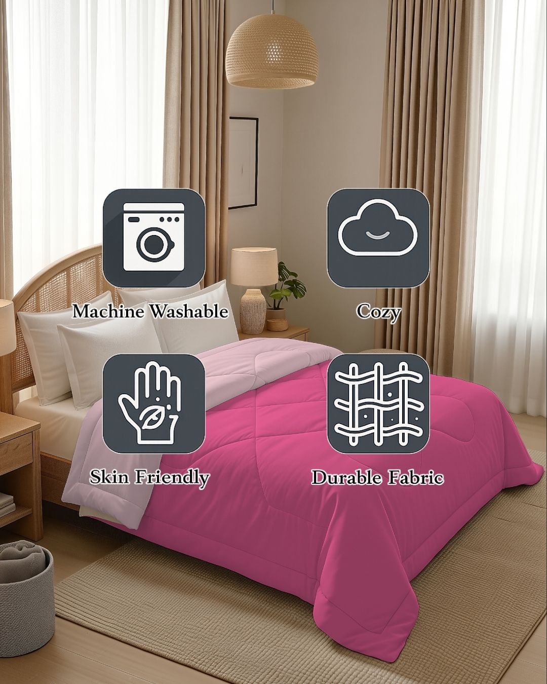 Quirky Home Nest Collection 220 GSM Double Bed Solid Reversible Comforter