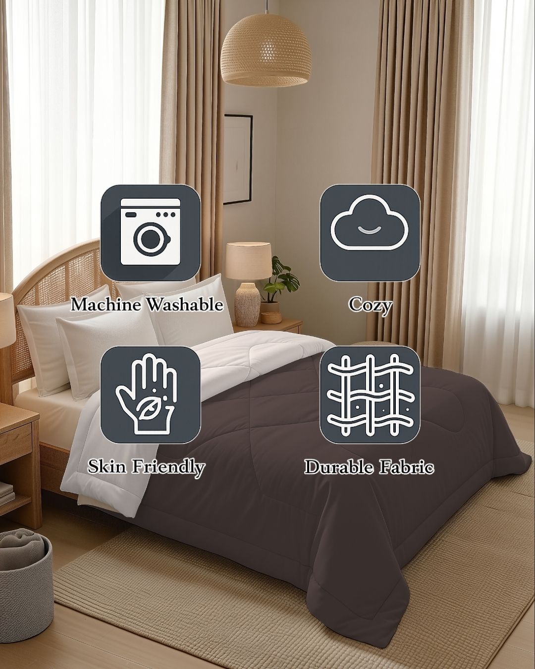 Quirky Home Nest Collection 220 GSM Double Bed Solid Reversible Comforter