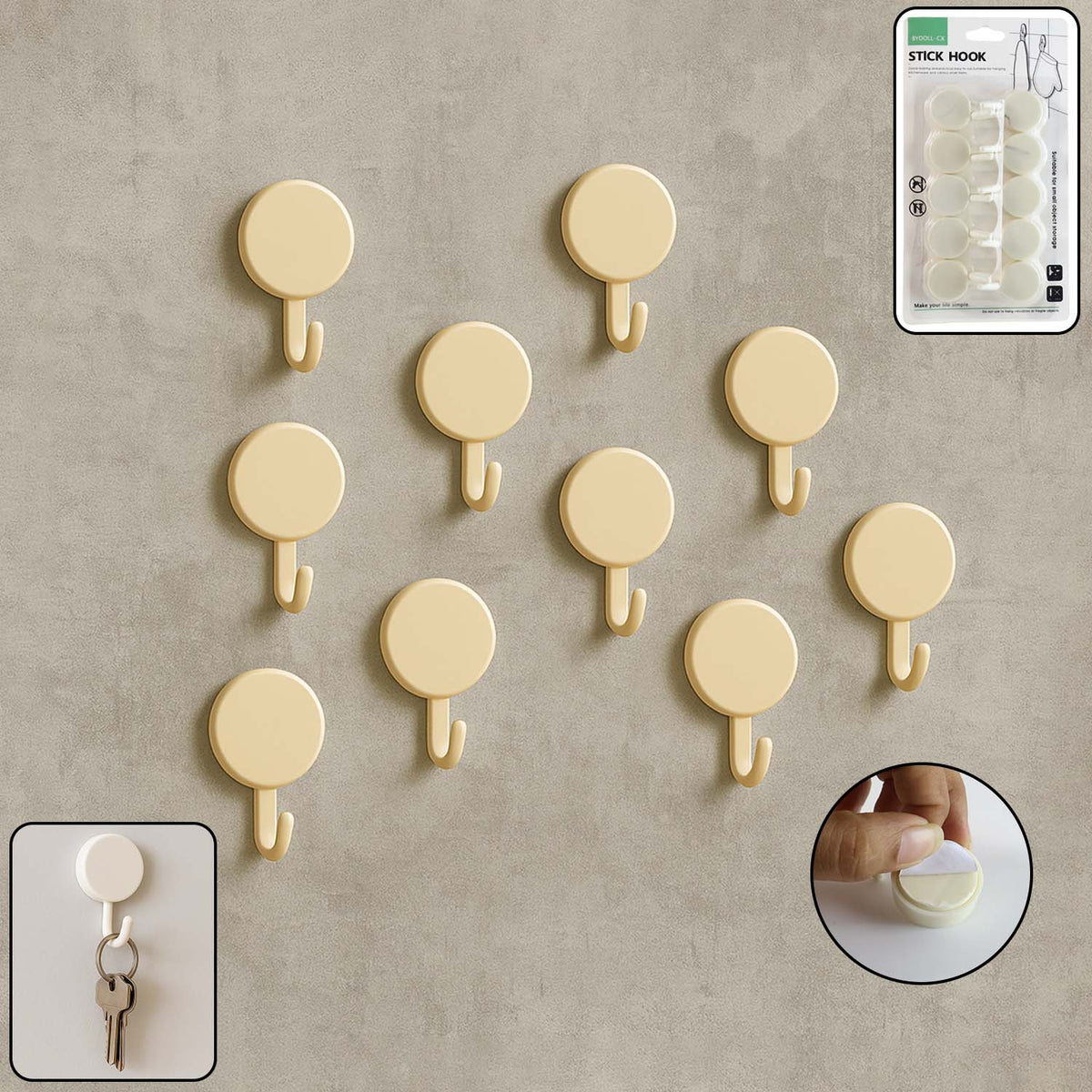 Self Adhesive Round Wall Hooks (10 Pc) HP DD