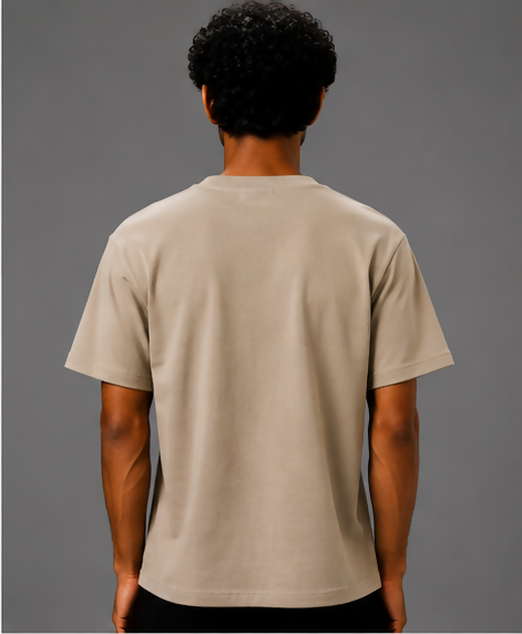 HUSTLE Men's Crew Neck Oversized Fit T-Shirt – Dull Cream(Oversized Fit)