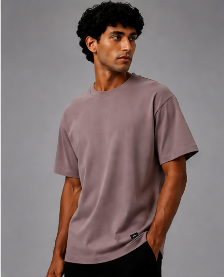 HUSTLE Men's Crew Neck Oversized Fit T-Shirt – Mauve Pink(oversized fit)