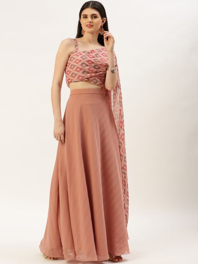Bollywood Vogue Ready To Wear Multicolored Digital Printed N Mauve Chiffon Skirt Set