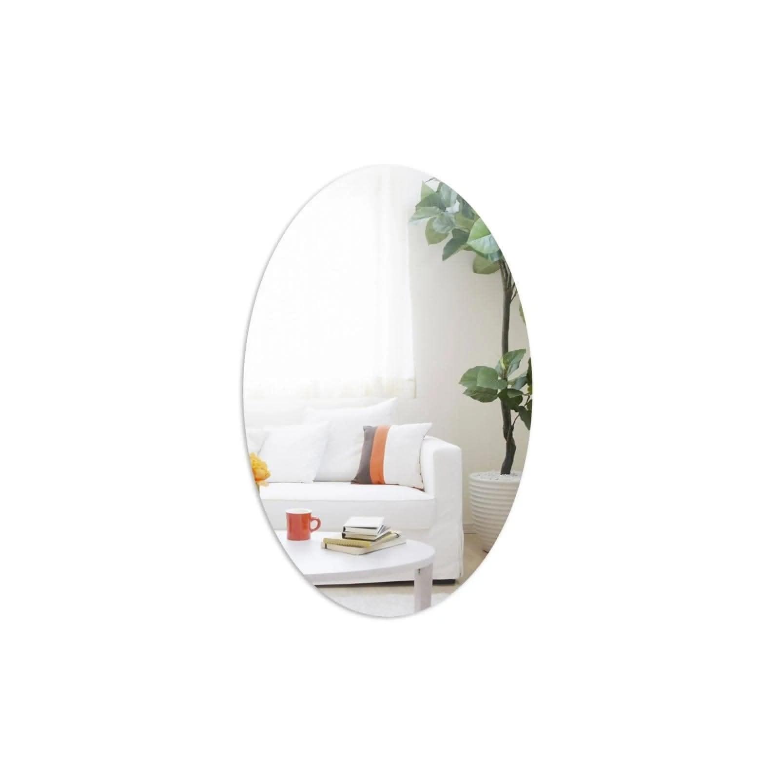 Oval Shape Adhesive Mirror Sticker for Wall (Ovel-B1) - HalfPe