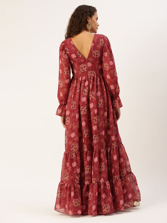 Bollywood Vogue Ready To Wear Wine Georgette Printed Gown