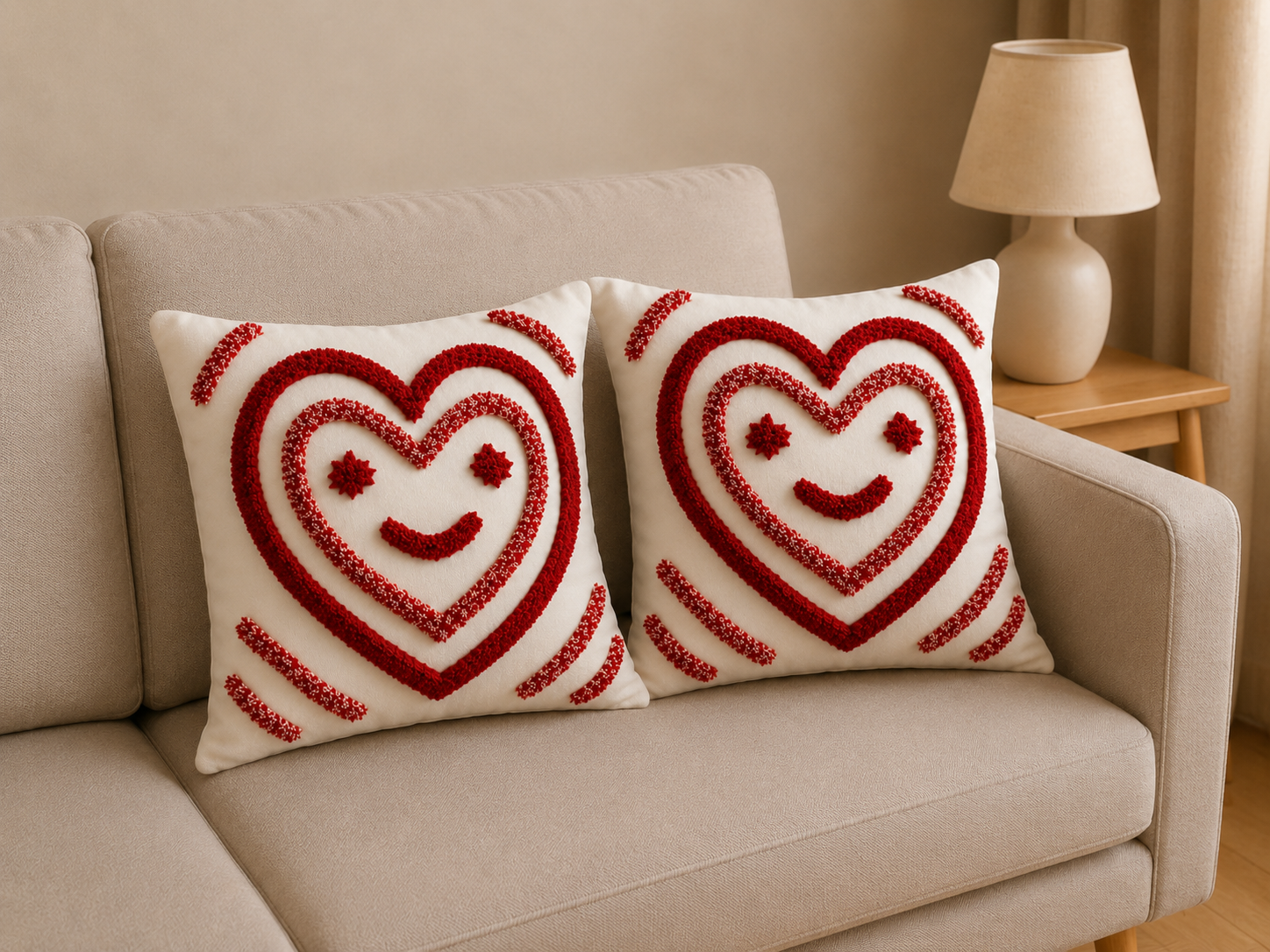 Tufted Cotton Cushion Cover 16x16 Inches Set Of 2 – Peach | Soft Decorative Sofa Pillow Cover with Hidden Zipper