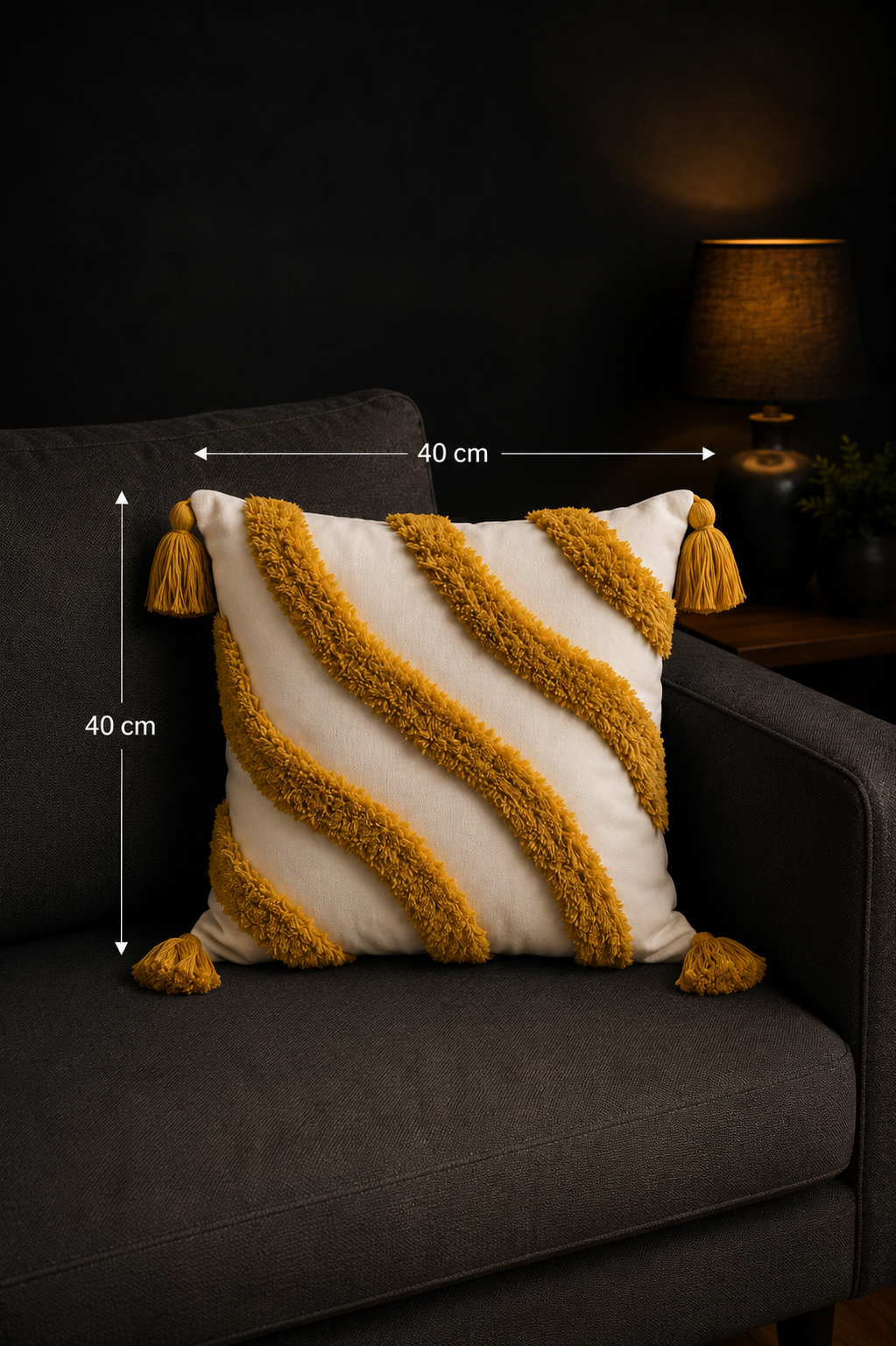 Tufted Cotton Cushion Cover 16x16 Inches Set Of 2 – Yellow (Design 2) | Soft Decorative Sofa Pillow Cover with Hidden Zipper