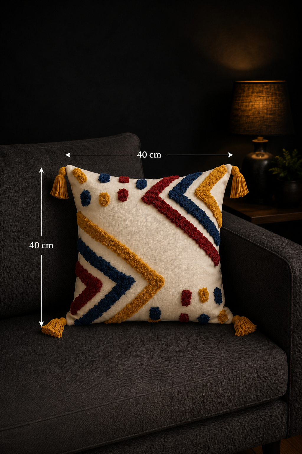 Tufted Cotton Cushion Cover 16x16 Inches Set Of 2 – Multicolor (Design 2) | Soft Decorative Sofa Pillow Cover with Hidden Zipper