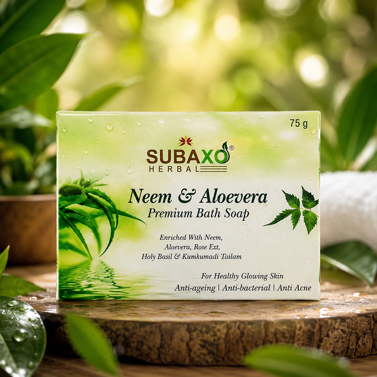 SUBAXO Neem & Aloevera Bath Soap Premium for Glowing Skin Anti Acne & Pimple Fighting Soap (9*75g Each, Pack Of 9)