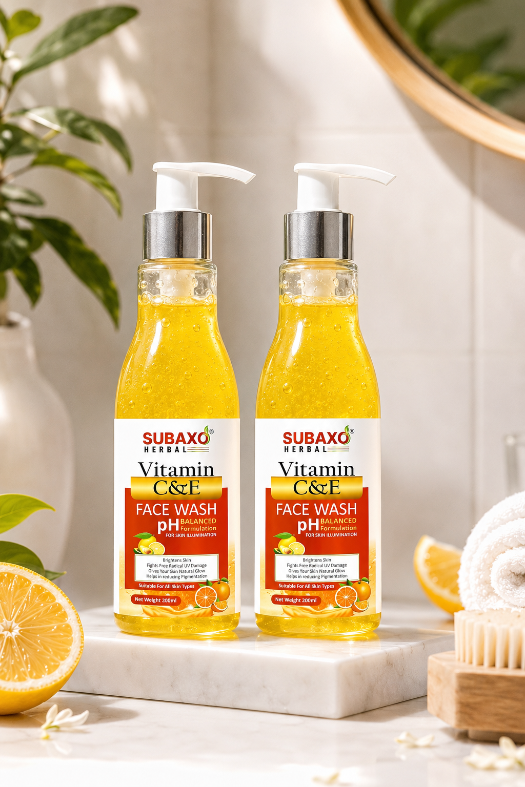 SUBAXO Vitamin C & E Skin Brightening Face Wash, Vitamin C Face Wash , Herbal Face Wash (200ml)Pack of 2