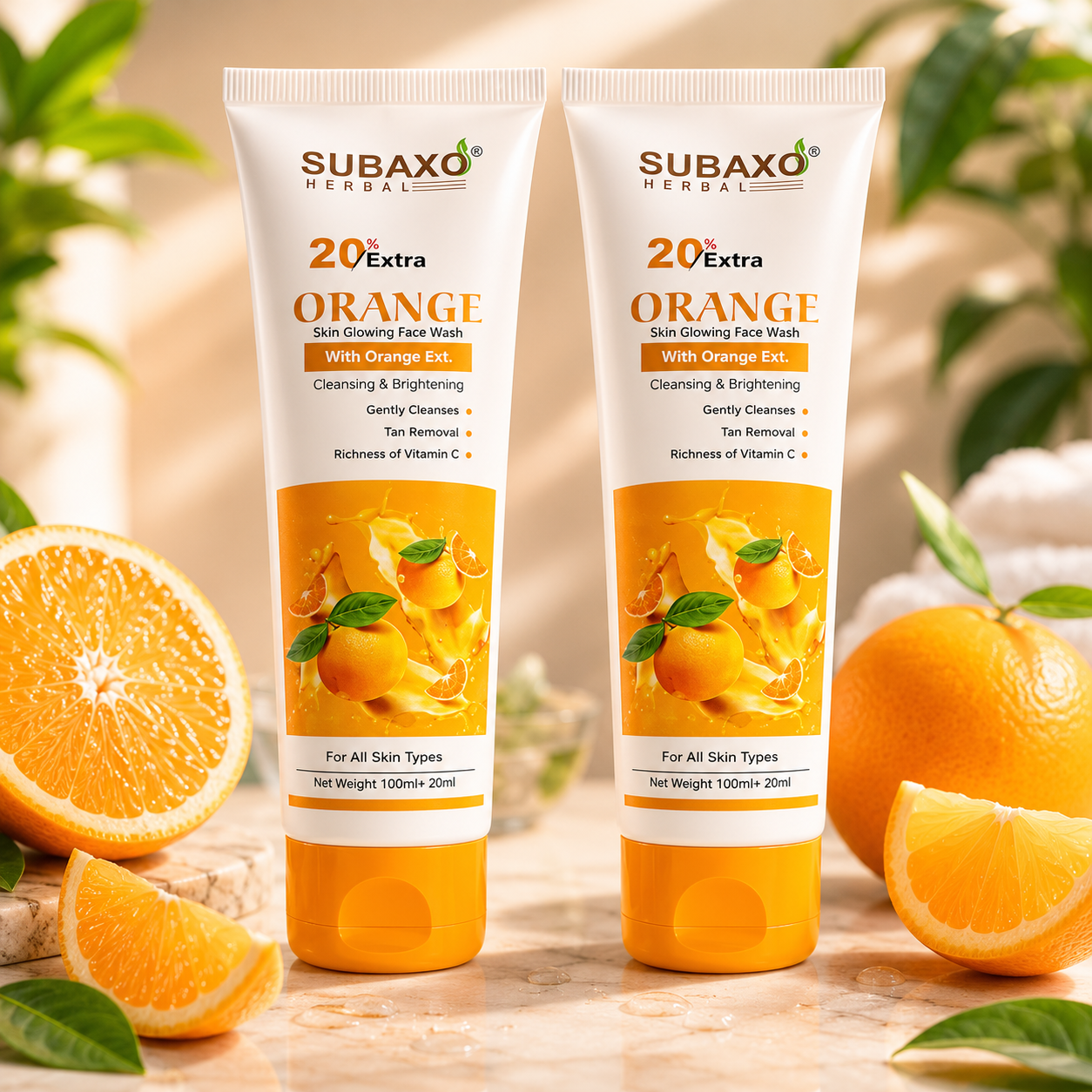 Subaxo Orange Face Wash for Natural Glow & Tan Removal (each 120 ml, pack of 2)