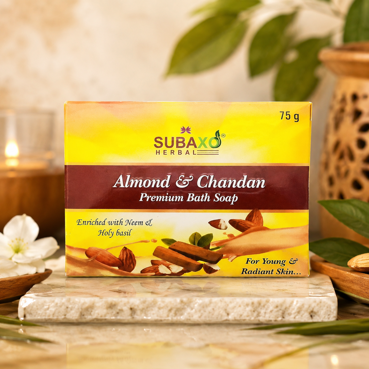 SUBAXO Almond & Chandan + Radiance-x Bath Soap Combo (2x75g,Pack Of 2)