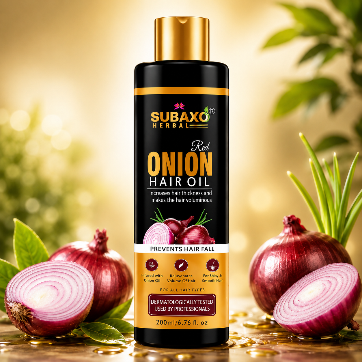 SUBAXO Red Onion Hair Oil, Herbal Hair Oil, Prevent Hair Fall & Strengthen Hair, (200ml)